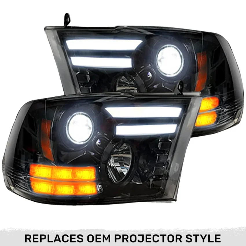 Dodge RAM 1500 14-24 Classic Body Projector Headlights OLED DRL & LED Signals in Smoked or Clear Lens - Image 7
