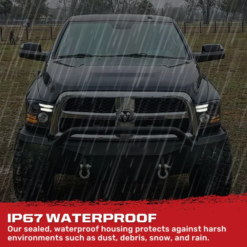 Dodge RAM 1500 14-24 Classic Body Projector Headlights OLED DRL & LED Signals in Smoked or Clear Lens - Image 2
