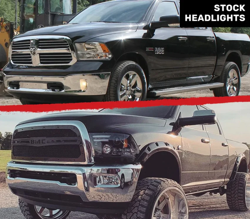 Dodge RAM 1500 14-24 Classic Body Projector Headlights OLED DRL & LED Signals in Smoked or Clear Lens - Image 5