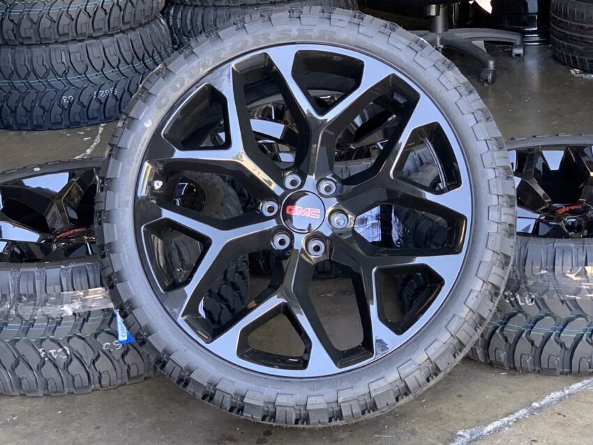 24" GMC SIERRA YUKON GLOSS BLACK WHEELS CHEVY TAHOE SILVERADO 33” MT TIRES - Image 2
