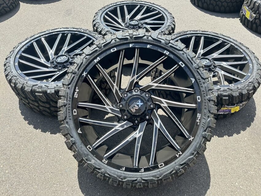 4 24" INCH RIMS/TIRES XM OFFROAD 33X125024 MUD TIRES FORD AND GMC CHEVY 135 139