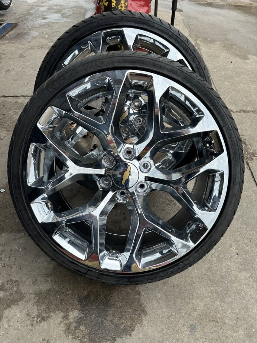 New 24” SnowFlake Rims Tires 6x139 CHROME W/Tires GMC CHEVY ESCALADE RAM - Image 2