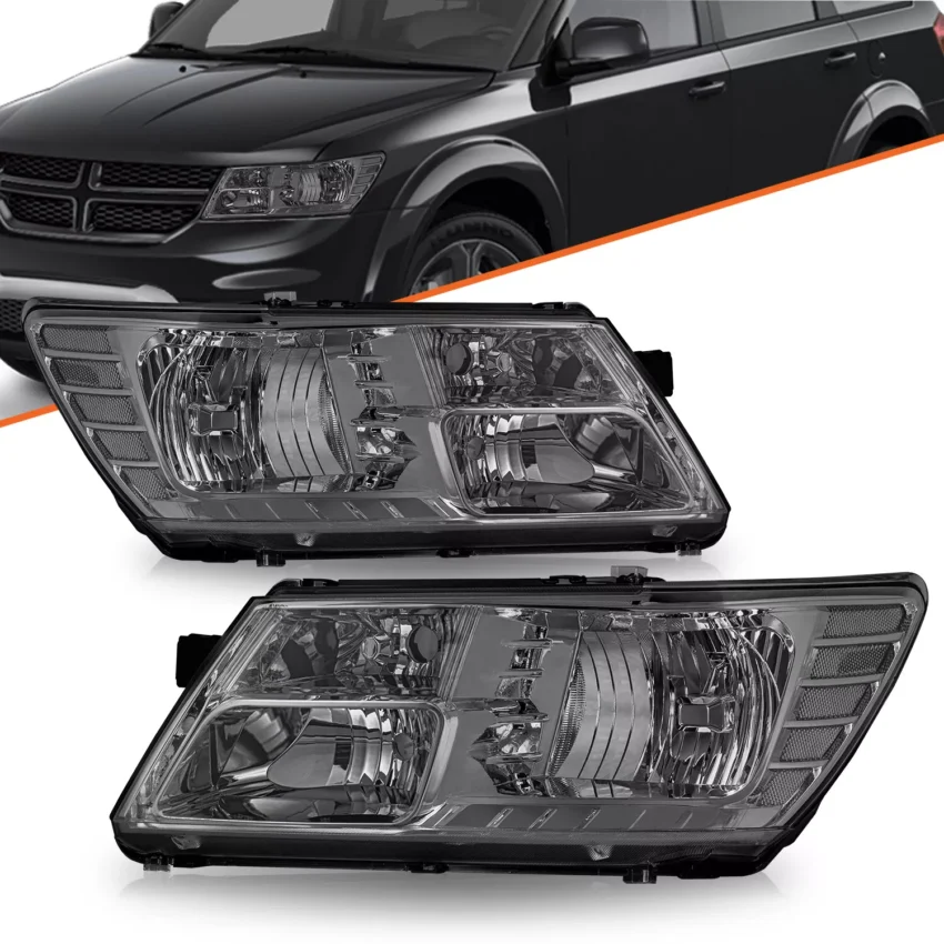 Headlights Assembly for 2009-2018 Dodge Journey | Smoke Lamps Clear Corner Sets | OEM Quality