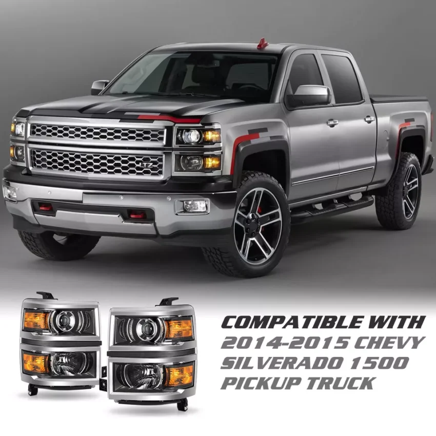 2014-2015 CHEVROLET SILVERADO 1500 PROJECTOR HEADLIGHTS WITH/ CHROME TRIM - Image 4