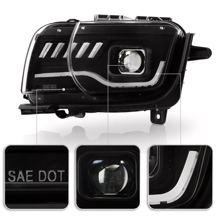 2010-2013 Chevrolet Camaro [Halogen Models] LED DRL Strip + Sequential Switchback Turn Signal Projector Headlights – Black - Image 4