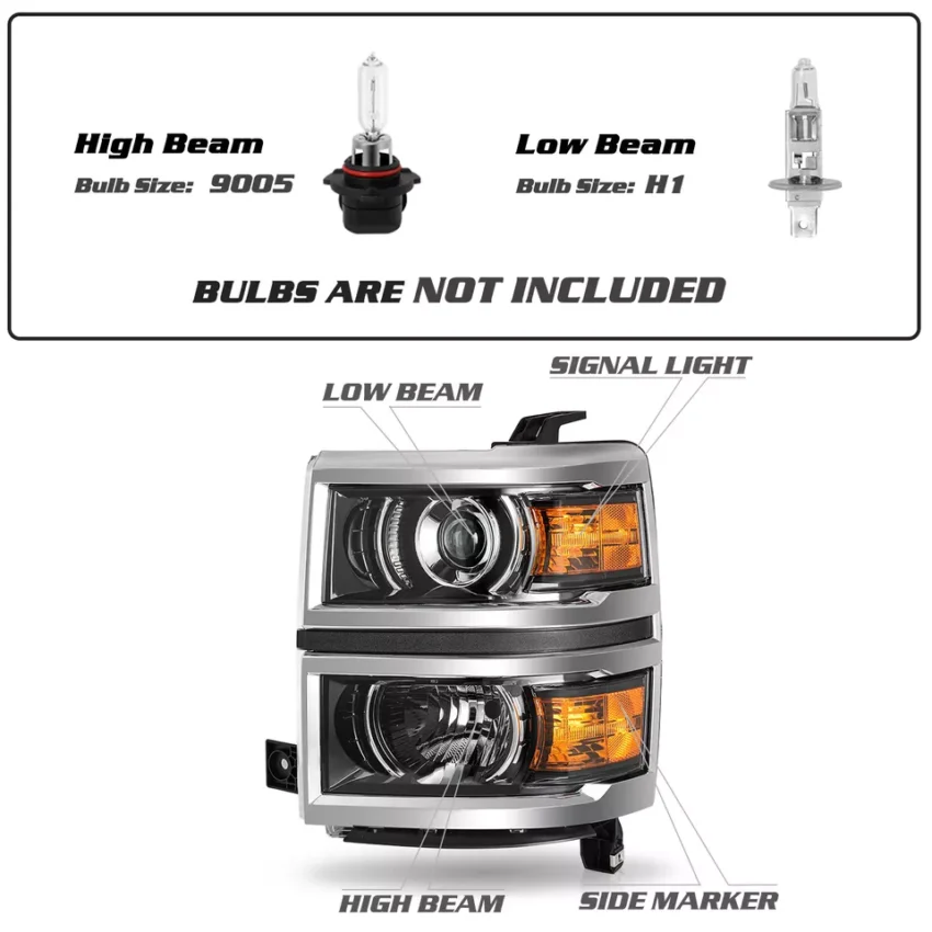 2014-2015 CHEVROLET SILVERADO 1500 PROJECTOR HEADLIGHTS WITH/ CHROME TRIM - Image 3