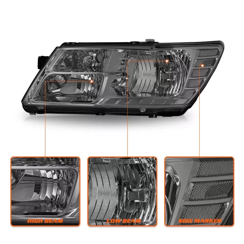 Headlights Assembly for 2009-2018 Dodge Journey | Smoke Lamps Clear Corner Sets | OEM Quality - Image 4